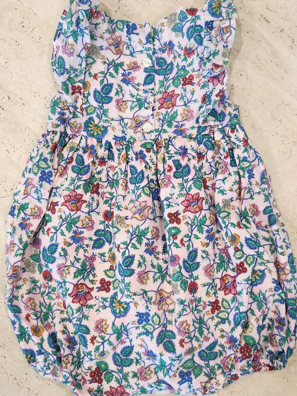 Ralph Lauren White Floral Baby Romper with Multicolor Blooms